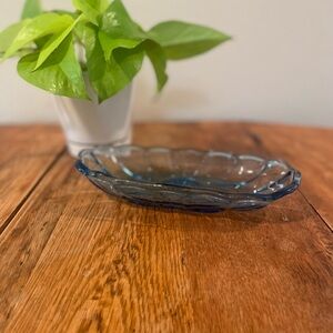 Imperial Glass Blue Starburst Scalloped Oval Dish